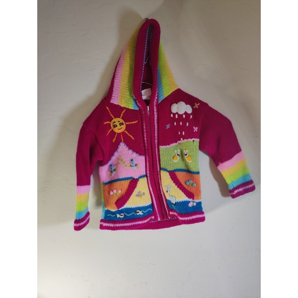 Isabella Mia Embroidered Made In Peru Toddler Sweater Size 2 Multicolored Pink
